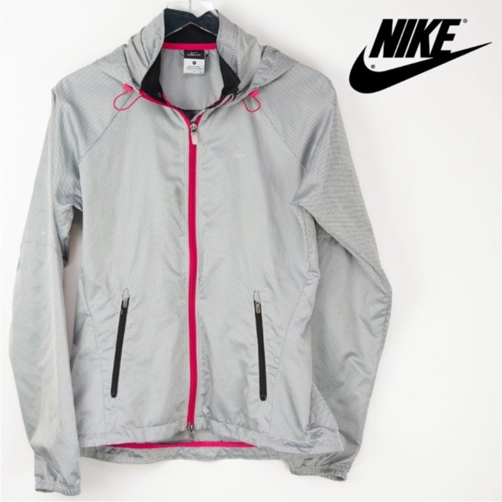 NIKE Storm Fit Ripstop Reflective Running Gray Rain Jacket Sz S